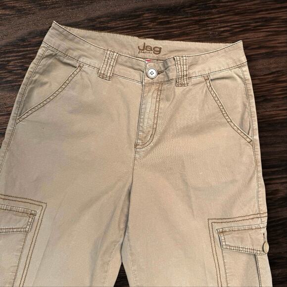 JAG Cropped Wide Leg Cargo Pants Relaxed Fit Sz 8 Khaki Cuff Drawstring Pockets - Picture 5 of 9